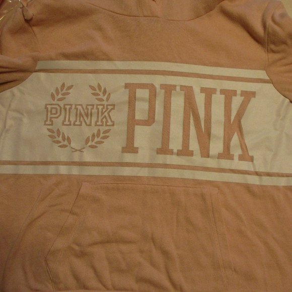 PINK Victoria Secret Woman Medium Pink White Graphic Warm Pullover Hoodie - Picture 3 of 8